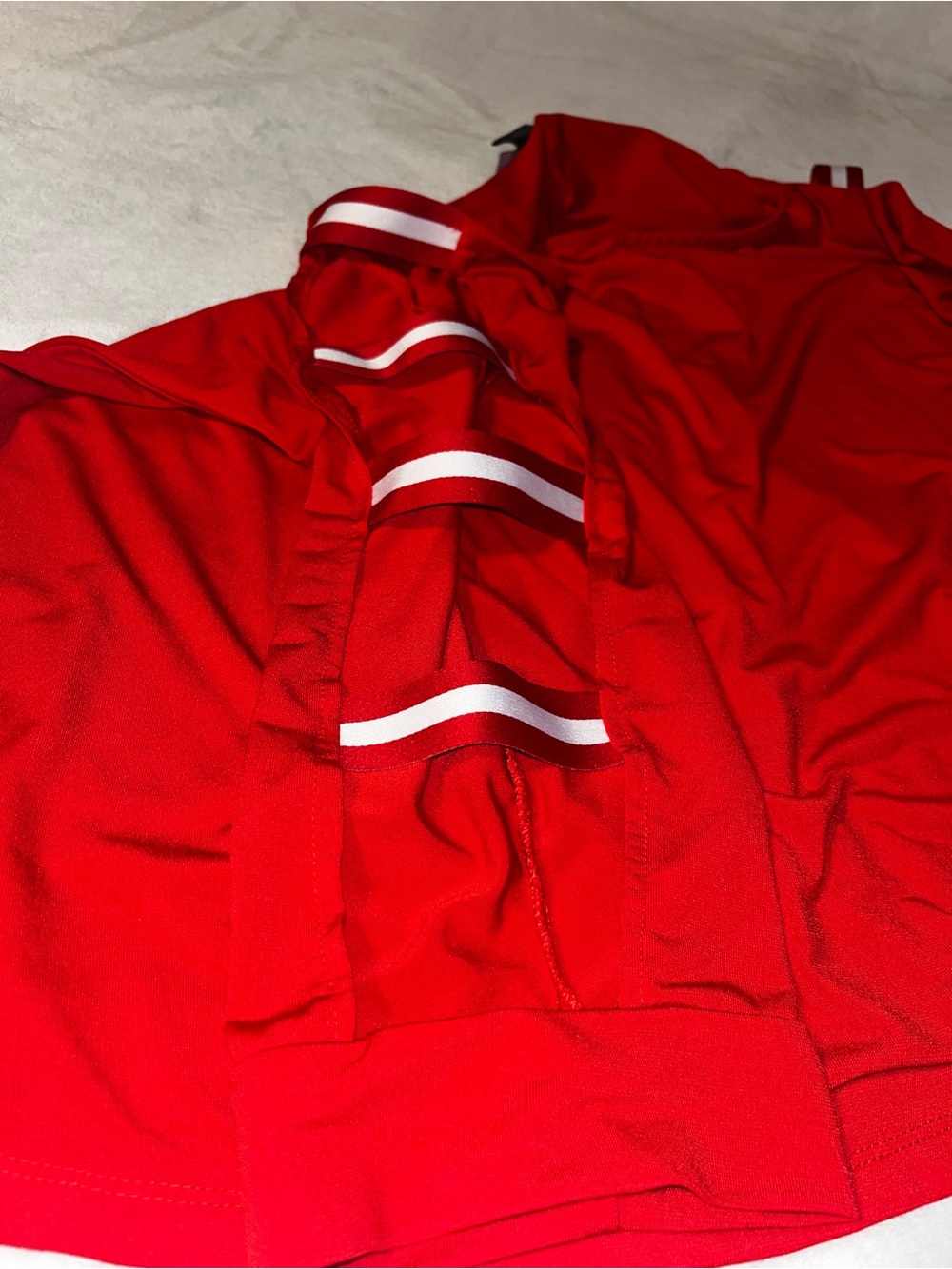 Ashley Stewart Red Polo-Style Top with White Stripe Detail